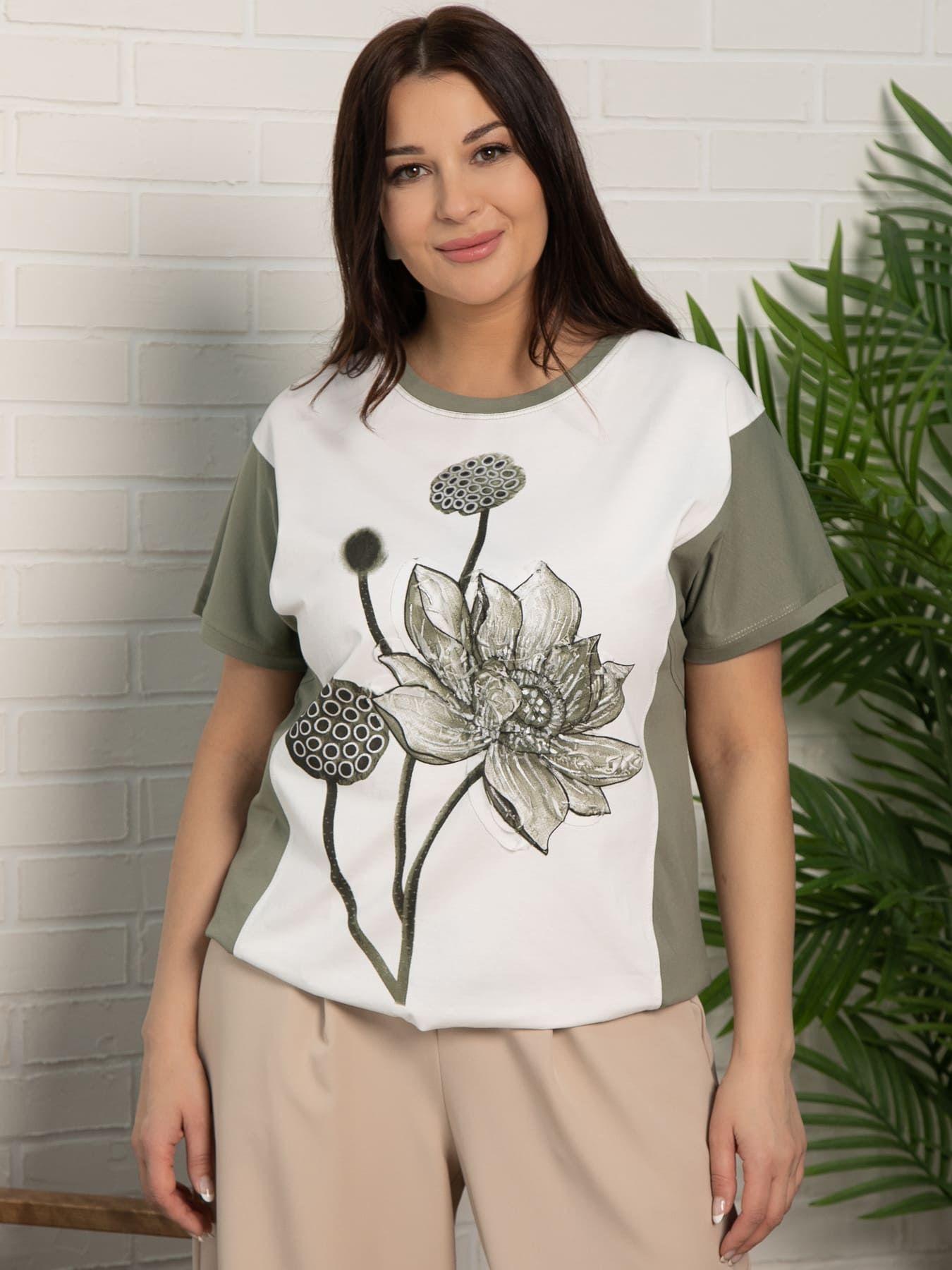 Блуза Нимфея (бело-зеленая) Б15610-18М