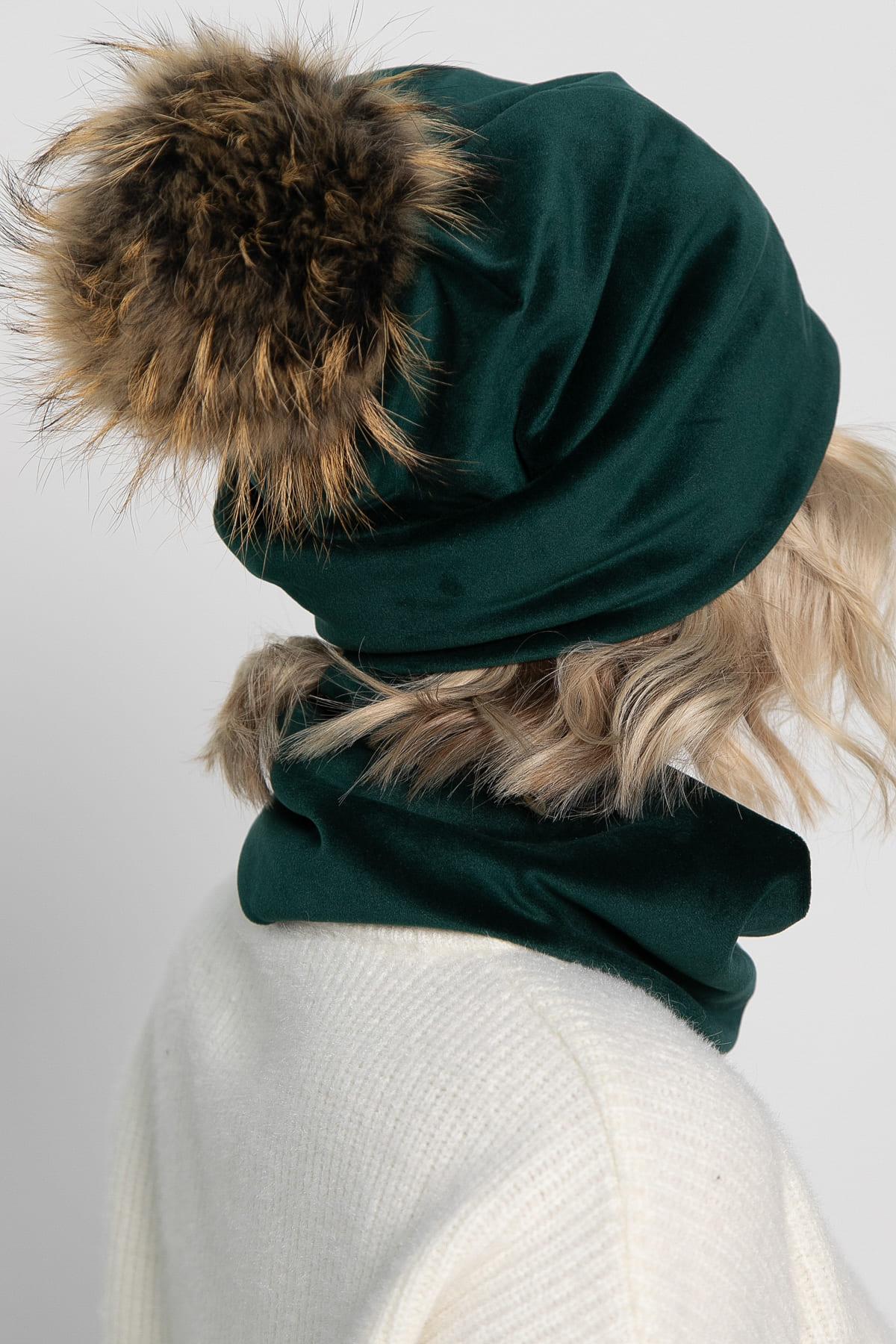 Комплект шапка с помпоном и снуд (зеленый) ШПС20-23М