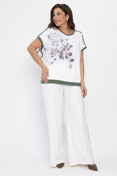 Блуза Далия (бело-оливковая) Б13805-20М