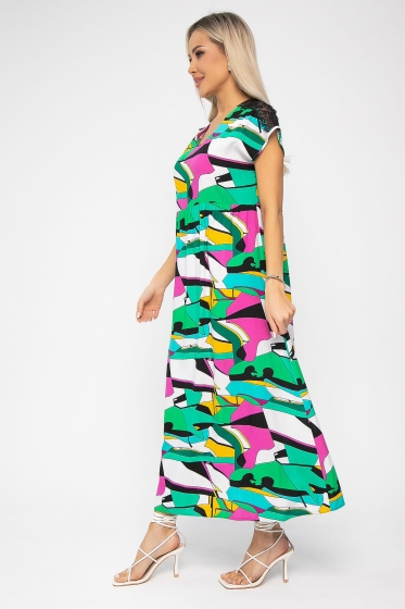 Платье Летние деньки (зелено-розовое) П13651-18М